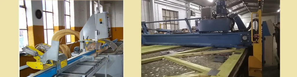 Urządzenia do produkcji drewnianych kratownic dachowych.