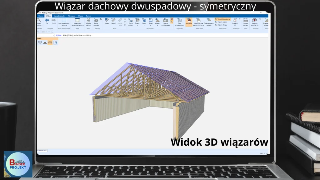 wiazar dachowy trójkątny, dwuspadowy , symetryczny w widoku 3D