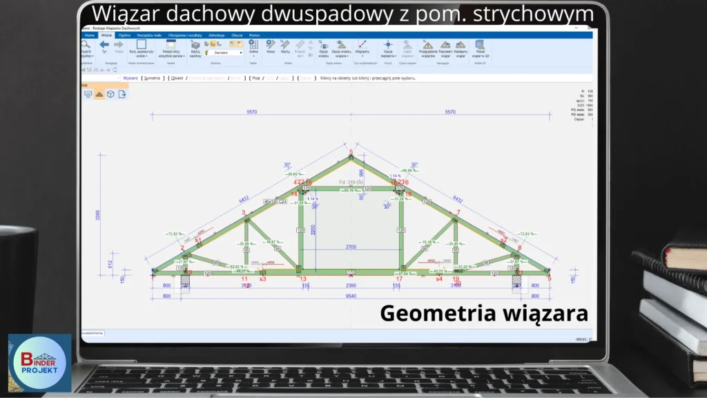 Geometria wiązara z wygenerowanym pomieszczeniem strychowym.