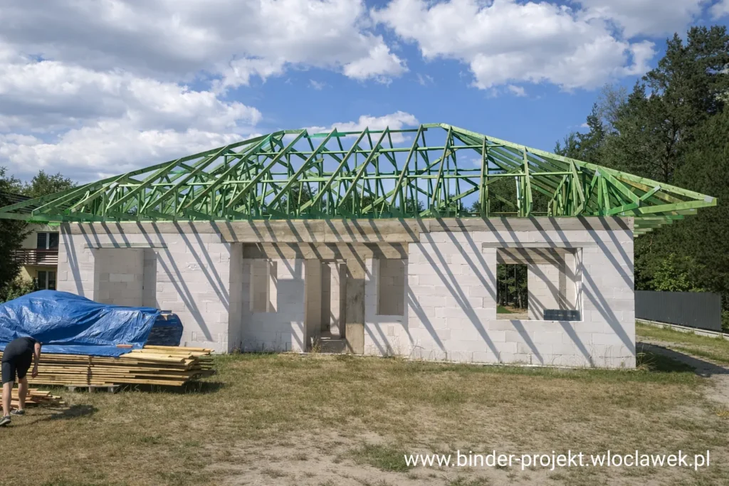 Prefabrykowane wiązary dachowe BINDER-PROJEKT – konstrukcja dachu na budynku jednorodzinnym - realizacja: województwo łódzkie