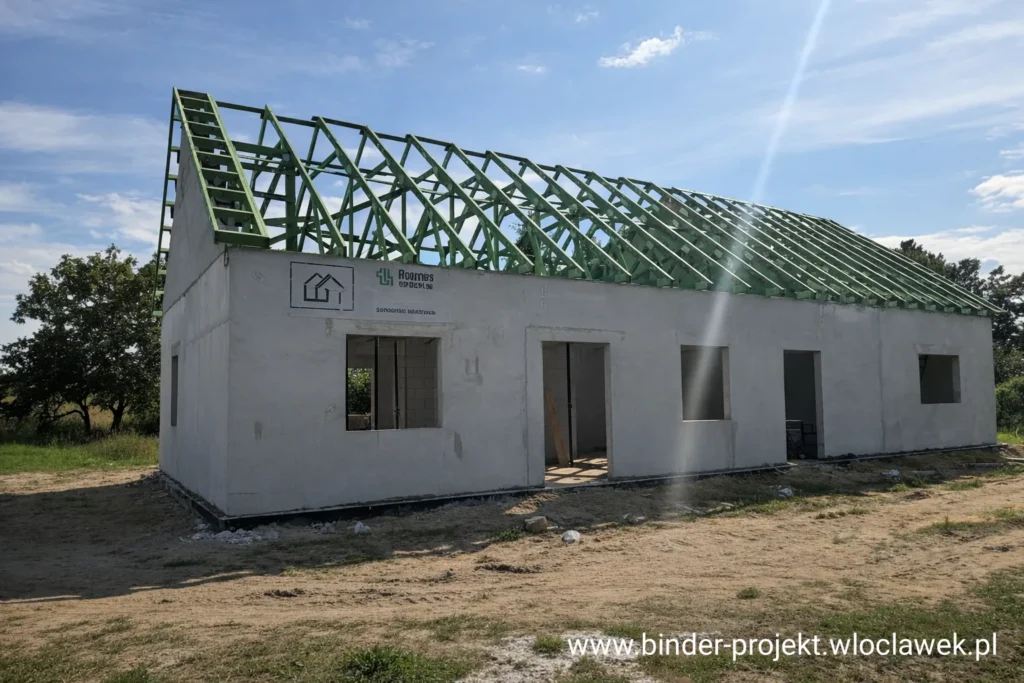 Prefabrykowane wiązary dachowe BINDER-PROJEKT – konstrukcja dachu na budynku jednorodzinnym - realizacja: Łęczyca (województwo łódzkie)